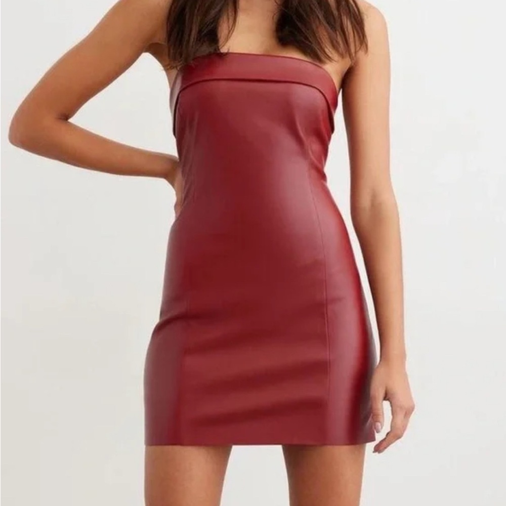 Dynamite Strapless Red Faux Leather Dress